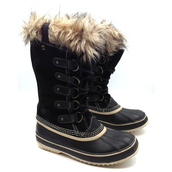 Sorel Joan Of Arctic Boots Wn 7.5 Black Tall Faux Fur Winter Waterproof Snow - Picture 1 of 12